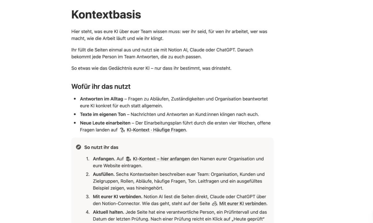 Startseite der Kontextbasis in Notion: Einleitung, Anwendungsfälle und die Schritte zum Start
